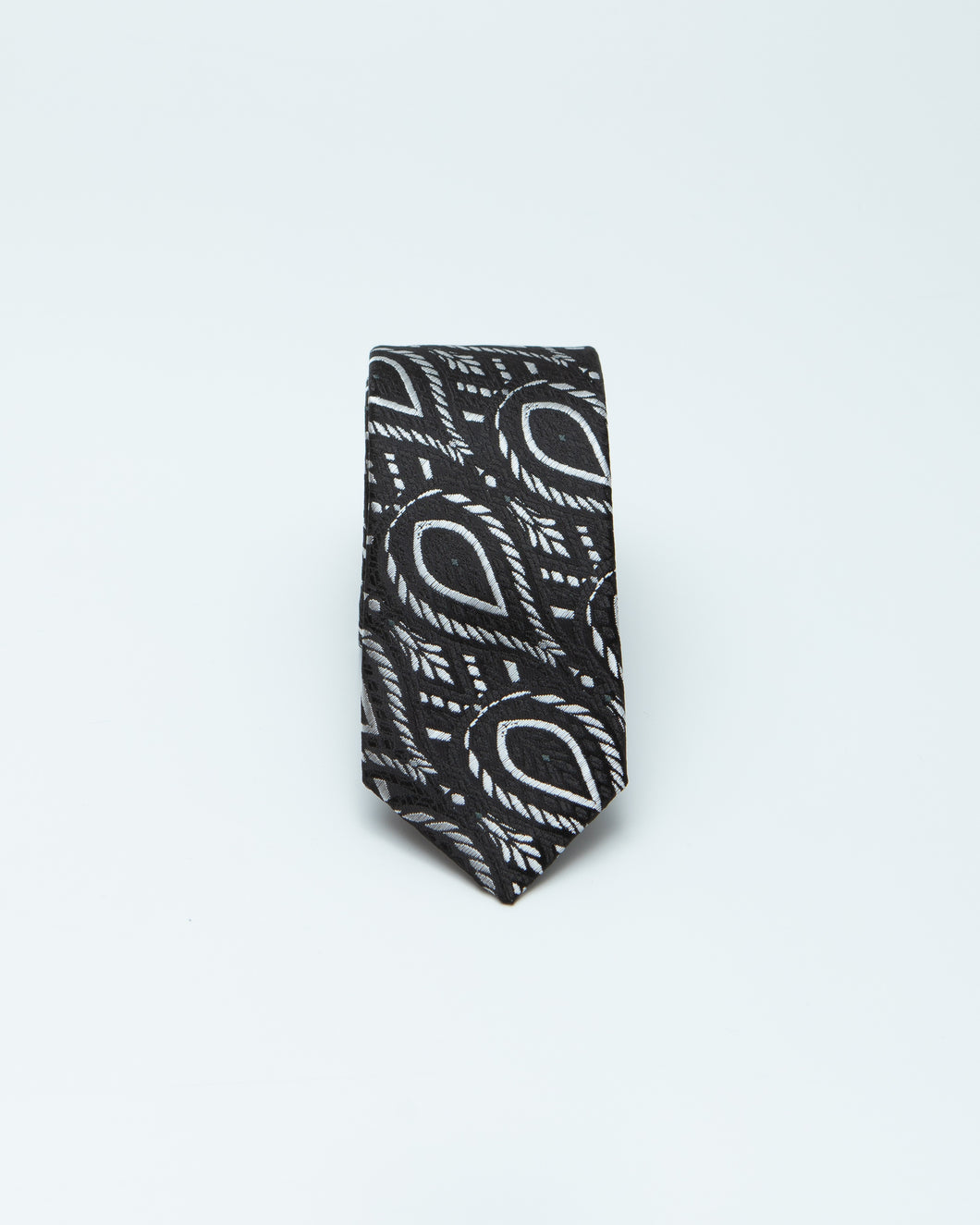 Black and Grey Paisley Patterned Tie